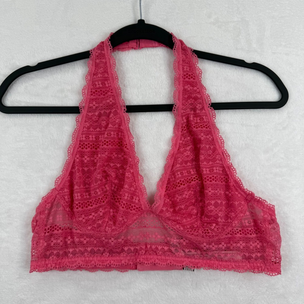 Victoria's Secret Pink Floral Lace Halter Bralette Size Large 361640-Y71